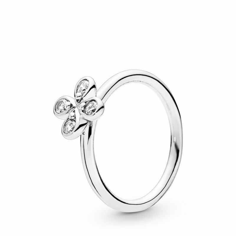 Pandora Four-petal Flower Stackable Ring Ireland - Sterling Silver/Cubic Zirconia - 074861CIF